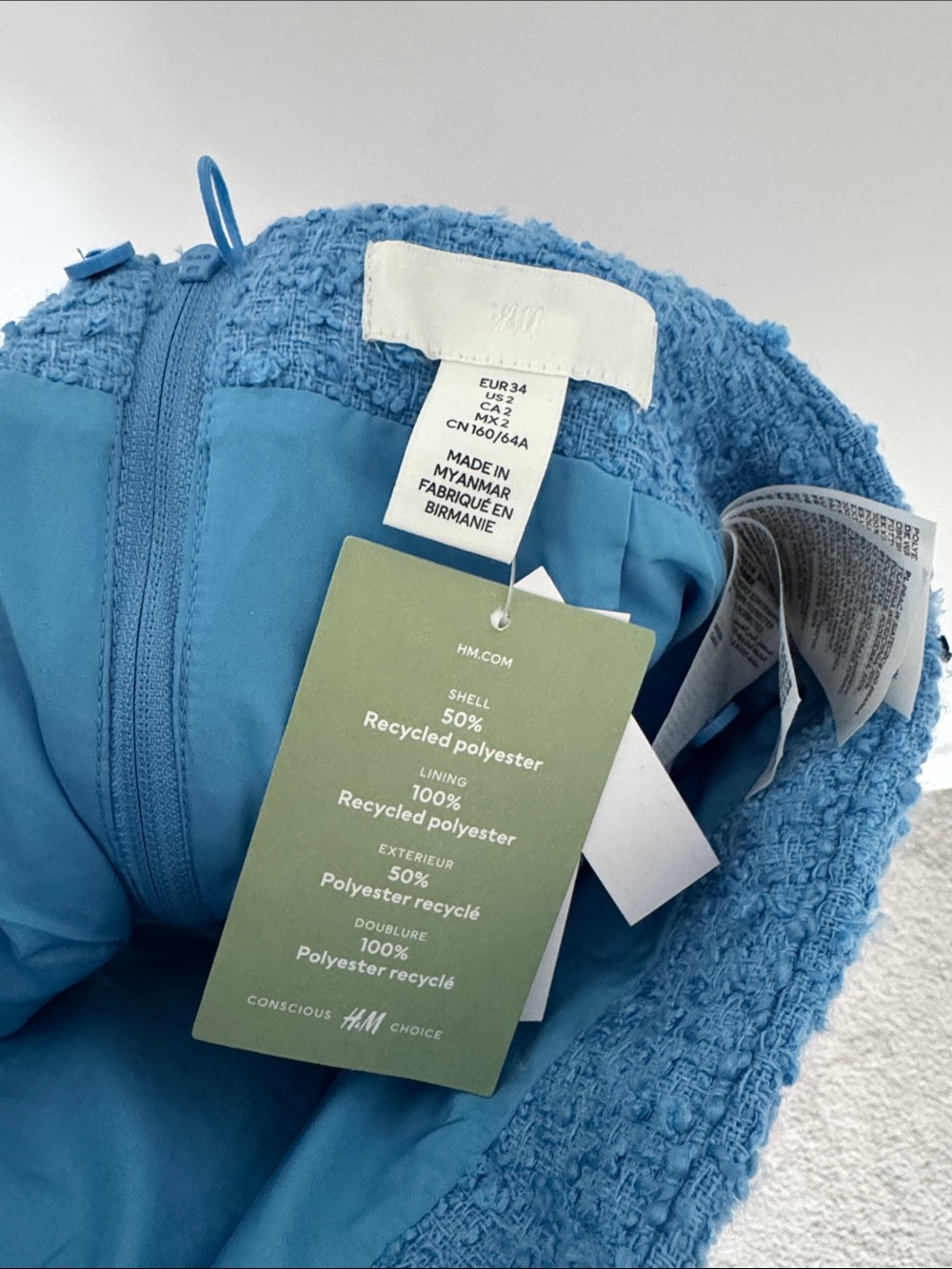 H&M NWT Matching Blazer and Skirt Set Blue Tweed - Size XS/2 - Picture 8 of 9